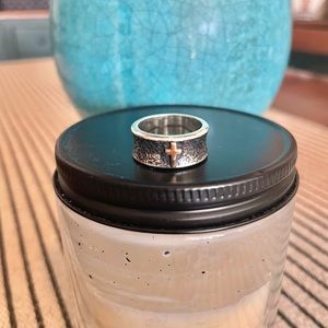 Textured Silver Band with Gold Cross